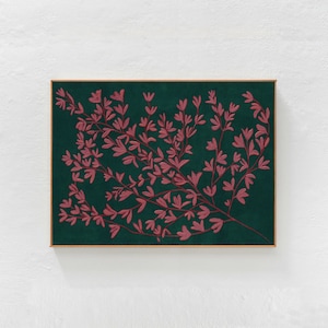 Green and Pink downloadable art print. Green printable art, Boho Home Decor, Eclectic Wall Art, Botanical Floral horizontal wall art 24x36