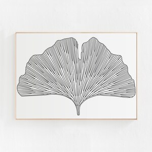 Gingko Print, Minimalist Gingko Leaf Art, Horizontal Black and White Print, Minimalist Botanical Illustration INSTANT DOWNLOAD PRINTABLE Art