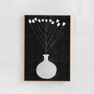 Flower in a Vase Poster, Floral Printable Art: Black and White downloadable print, wall art. Minimalist Scandi Modern Decor, Boho Art 24x36
