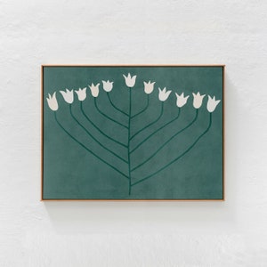 Spring Flower: Scandi Modern Print, Green Floral Printable Wall Art. Horizontal downloadable print, Scandi Boho Decor for Bedroom, DIY Print