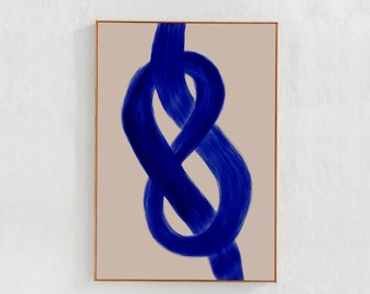 The Knot: Cobalt Blue, Contemporary PRINTABLE ART, Abstract Scandi Style Wall Art, Downloadable Print Eclectic Home Decor Blue and Beige Art