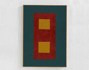Abstract Geometric Downloadable Art Print in Teal, Red and Yellow color block. Contemporary Poster Printable 24x36