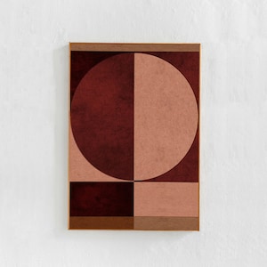 Mid Century Stil DIGITALER DOWNLOAD Kunstdruck Poster, Abstrakte Geometrische Wandkunst, Dunkelrote Burgunderrote und Braune druckbare Wandkunst 24x36