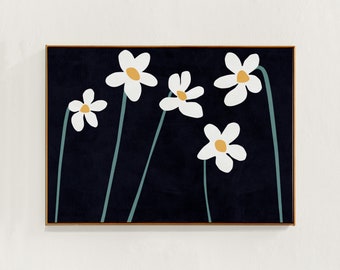 Frühlingsblumen druckbare Kunst: Moderne Scandi Boho Schlafzimmer Drucke, Home Decor. Blumen, Horizontale Wandkunst, Digital herunterladbarer Kunstdruck