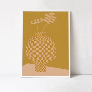 Jarrón de cuadros: arte de pared con estampado escandinavo, póster imprimible. Mostaza amarilla, impresión de arte ecléctico, impresión bohemia moderna, descargable, decoración del hogar amarilla