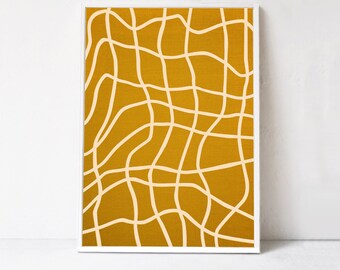 Yellow Ochre Mustard Wall Art Print: Abstract Wavy Lines Print Wall Art- Downloadable Print, Abstract Printable Art Scandinavian Print 24x36