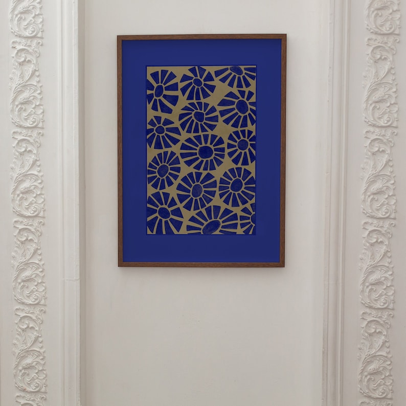 Cobalt Blue and Beige Abstract Downloadable Wall Art Print: Floral printable art, Scandi boho, contemporary living room, bedroom, dorm decor image 2