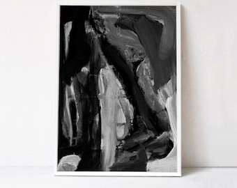 Black Abstract Downloadable Art Print, Abstract Painting Printable Art, Abstract Wall Art. Contemporary Art Digital Downloadable Poster A2