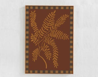 Orange and brown, printable, botanical, downloadable print. Abstract plant painting in earth tones, eclectic home decor poster