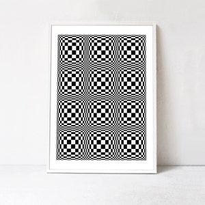 Black and White Checkered Print Decor, Instant Download PRINTABLE Art Abstract Geometric Art Print: Optical Illusion Contemporary Poster A1