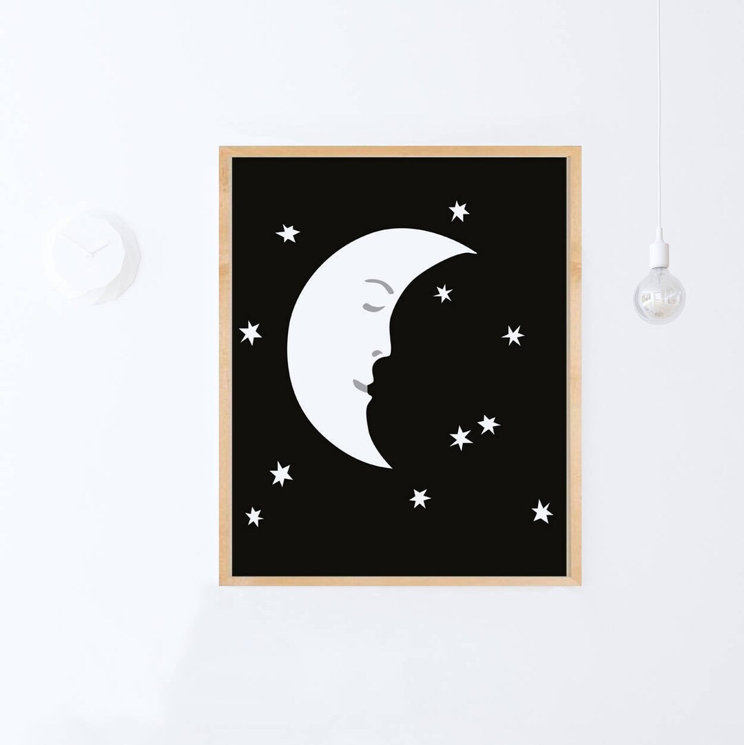 Nursery Art Print, Nursery Moon Poster, Moon Printable Art Print, Black