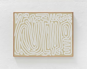 Abstract Squiggle Lines Printable Art  in neutral tones, Beige Downloadable Art Print, Eclectic, Boho Home Decor, Horizontal Wall Art 24x36