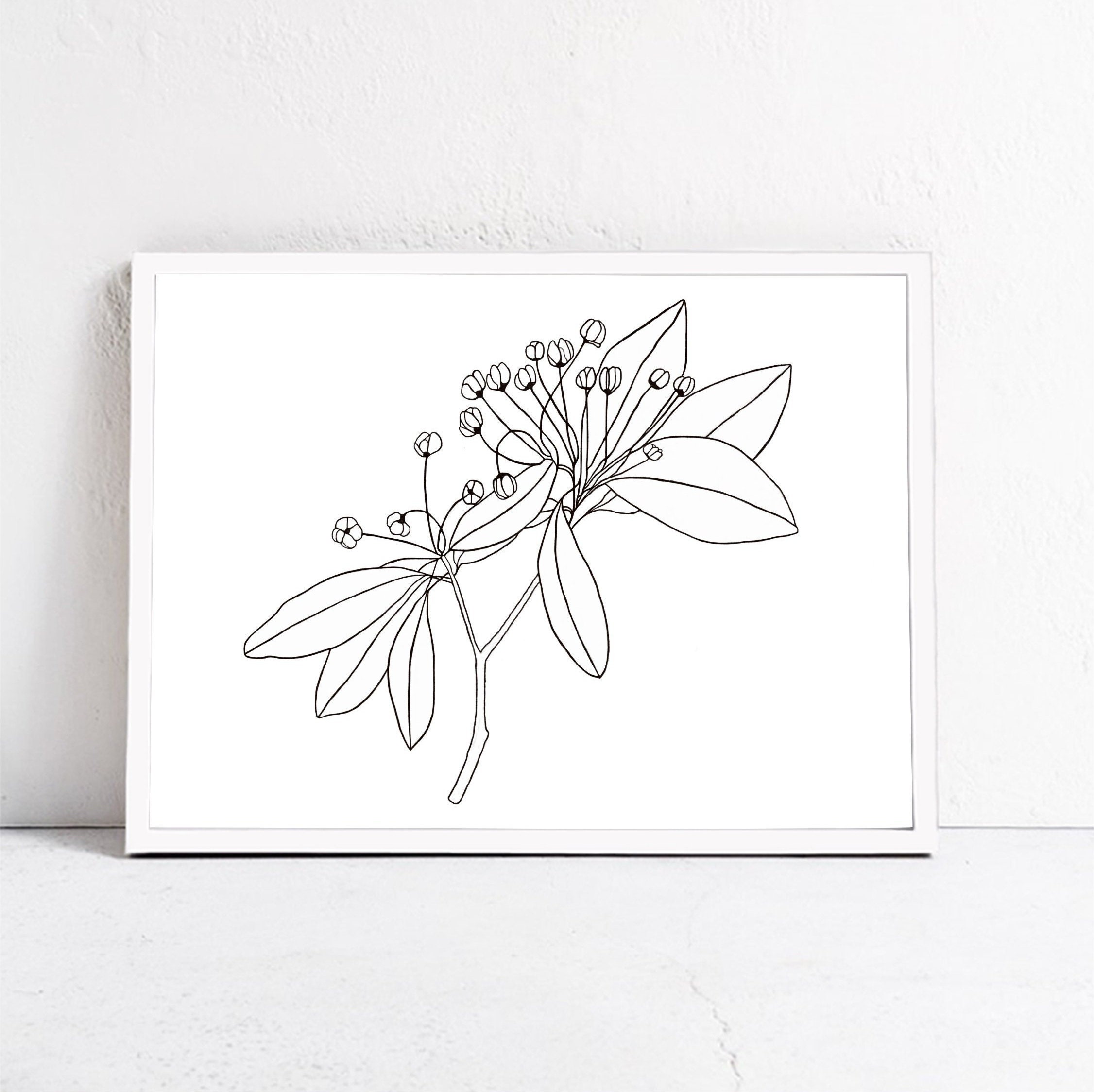 Black and White Flower Art Print Download Floral Digital | Etsy