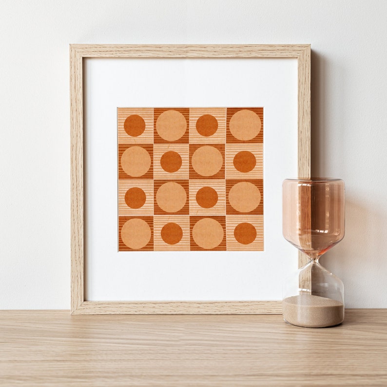 Retro, Funky, Orange and Beige Wall Decor: INSTANT DOWNLOAD Art, Mid Modern Downloadable Print, Bauhaus Geometric Square Printable Art image 2