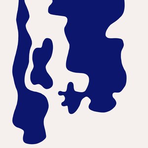 May include: Abstract design with navy blue shapes on a white background.
