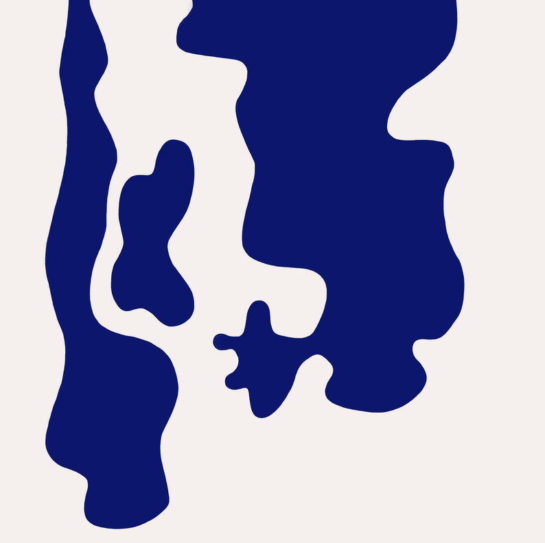 May include: Abstract design with navy blue shapes on a white background.