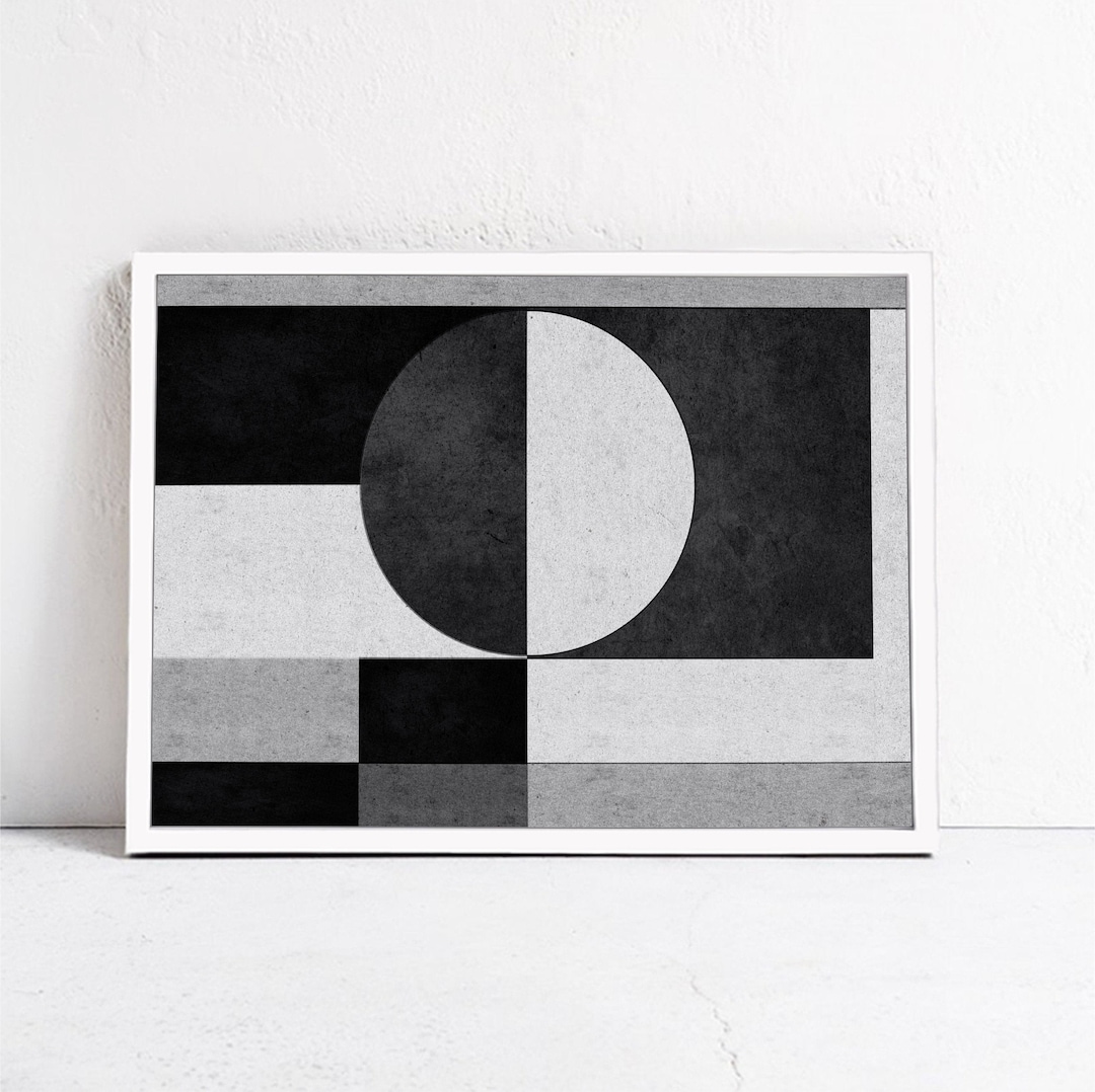 Black and White Geometric Wall Art, Downloadable Print Contemporary Abstract Poster, Mid