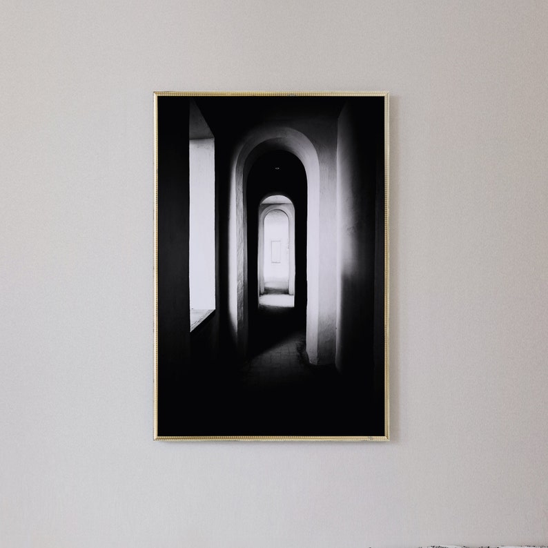 Archway Photography, Archway Print, Black and White Photo Print, Architecture Print, Light, Shadows Photography Digital Download Printable zdjęcie 1