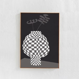 Scandi Modern Checkered Home Decor: Impresión de arte descargable digital, Cartel boho de arte imprimible de ilustración de jarrón, Arte de cocina / sala de estar
