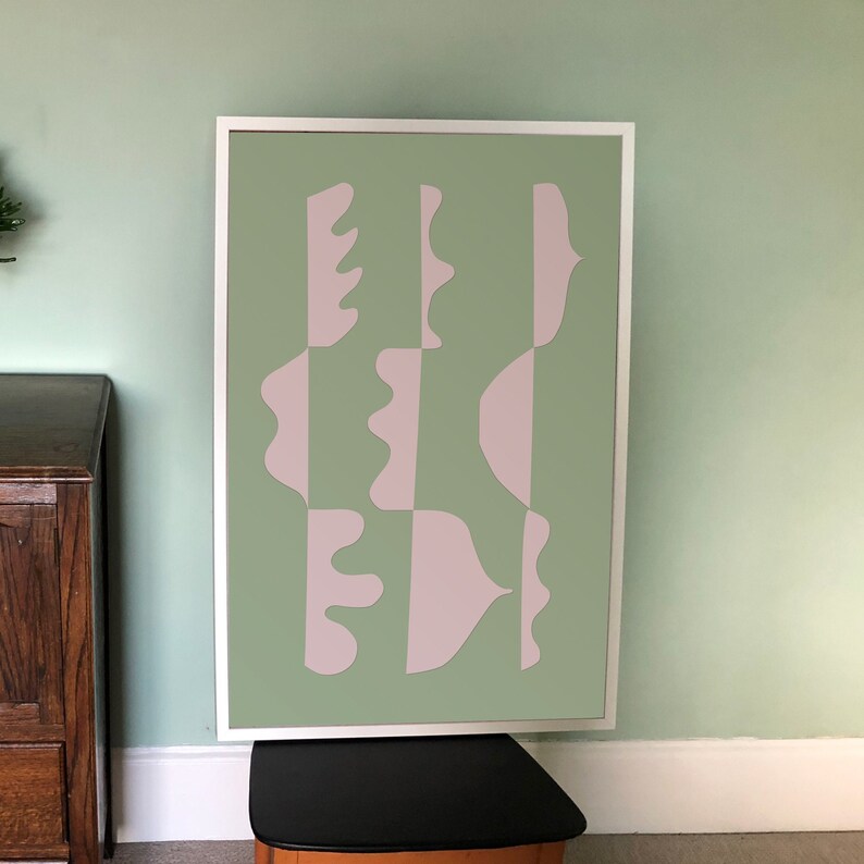 Shape study, abstract printable art. Pastel Green and Pink Decor, Digital downloadable print, Abstract contemporary wall art print poster A1 image 3