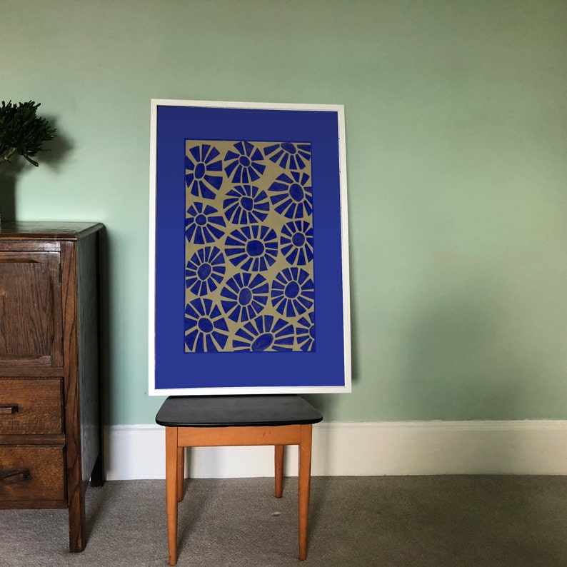 Cobalt Blue and Beige Abstract Downloadable Wall Art Print: Floral printable art, Scandi boho, contemporary living room, bedroom, dorm decor image 3