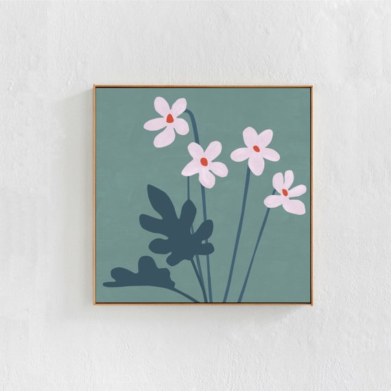 Floral wall art: digital downloadable print. Boho home decor- Floral Printable Art, Teal / Grey green Pink wall decor print, Square art