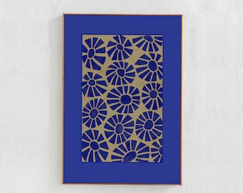 Cobalt Blue and Beige Abstract Downloadable Wall Art Print: Floral printable art, Scandi boho, contemporary living room, bedroom, dorm decor