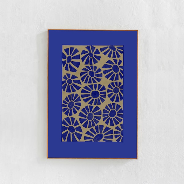 Cobalt Blue and Beige Abstract Downloadable Wall Art Print: Floral printable art, Scandi boho, contemporary living room, bedroom, dorm decor