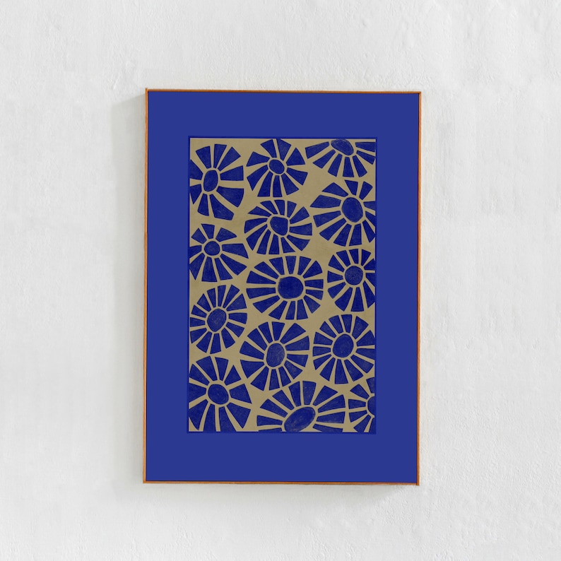 Cobalt Blue and Beige Abstract Downloadable Wall Art Print: Floral printable art, Scandi boho, contemporary living room, bedroom, dorm decor image 1