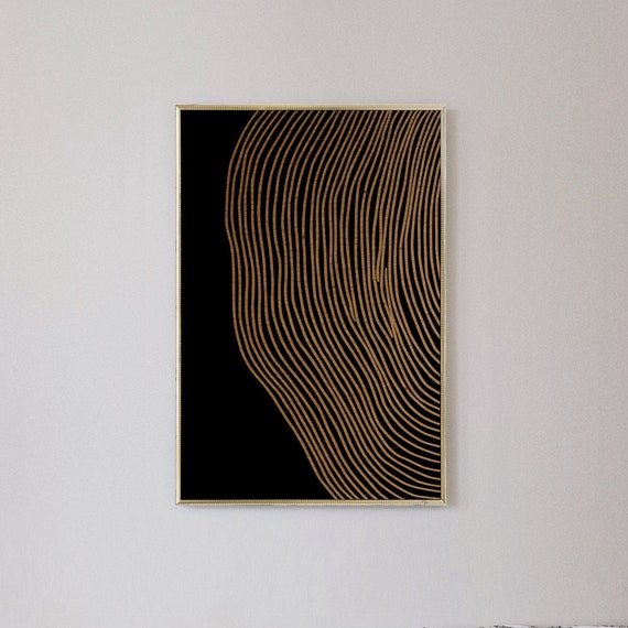 Printable Wall Art Abstract DIGITAL DOWNLOAD Print Scandinavian Modern Minimalist Art Print, Gold On Black, Line Art Print Digital Art 24x36