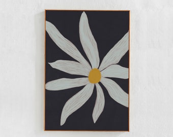 White Abstract Flower: digital downloadable wall art print. Scandi Boho Aesthetic Art for bedroom / dorm decor, Floral printable poster