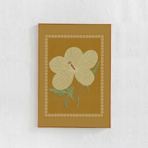 Hibiscus botanische poster AFDRUKBARE KUNST: Retro Home Decor, gele mosterd poster, Scandi Boho eclectische downloadbare print