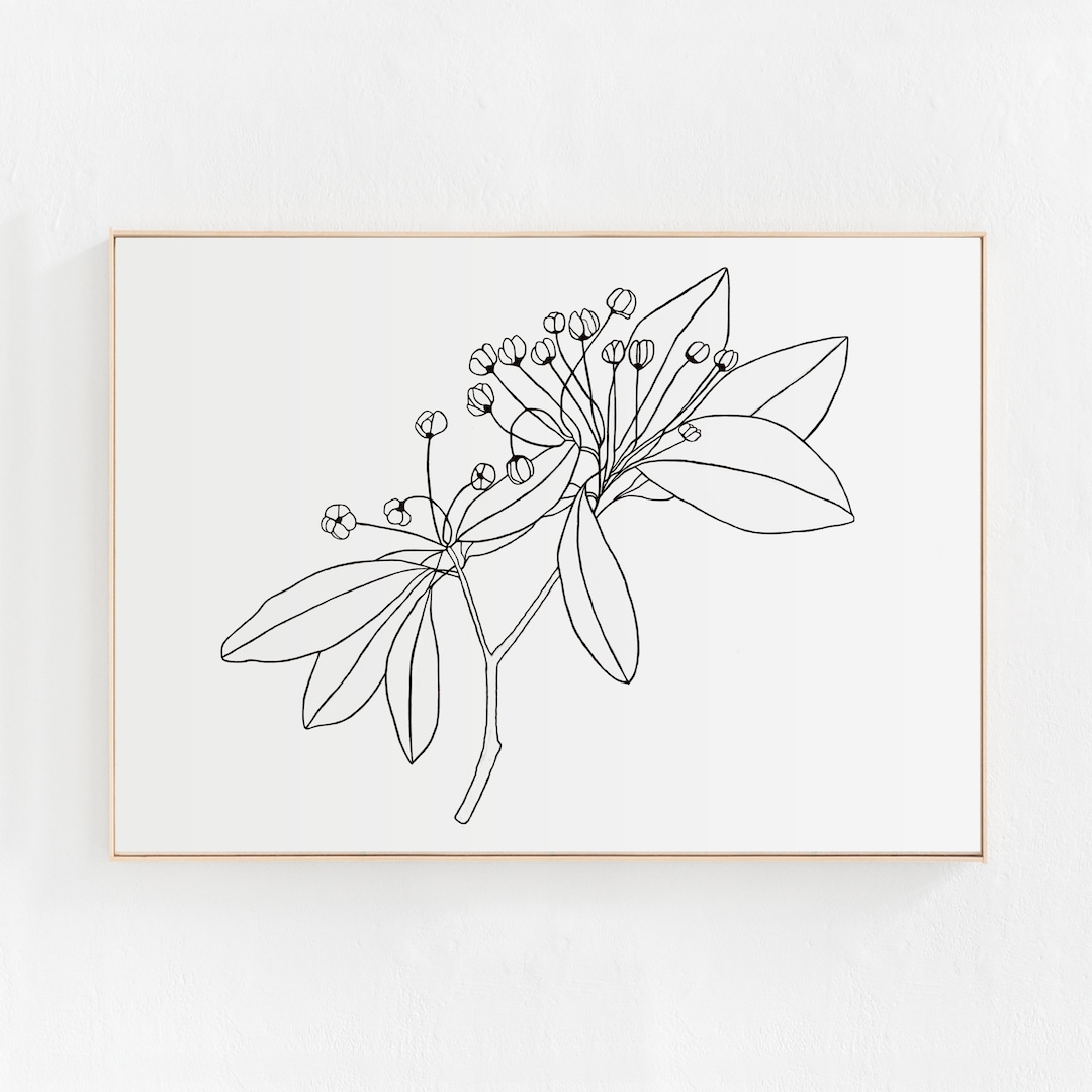 Black and White Flower Art Print Download, Floral Digital Print, Flower