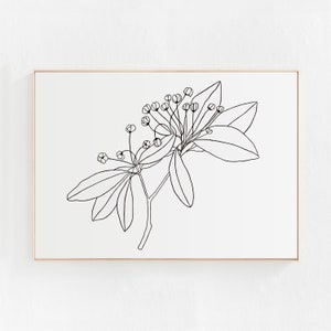 Black and White Flower Art Print Download, Floral Digital Print, Flower Illustration Printable Art, Flower Print minimalist home decor print