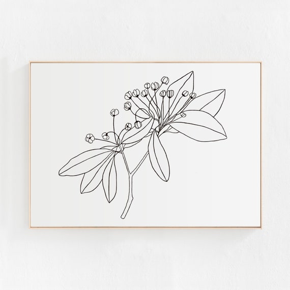 Black and White Flower Art Print Download, Floral Digital Print, Flower Illustration Printable Art, Flower Print minimalist home decor print