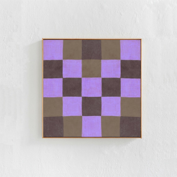 Abstract Chekered Painting Printable Wall Art: Square 30"x30" Purple and taupe beige downloadable print, DIY Print, bedroom living room art