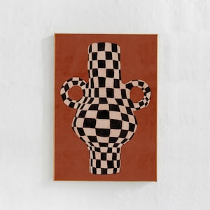 Arte de pared de terracota, impresión descargable de color naranja óxido, póster de jarrón ecléctico a cuadros, arte imprimible, decoración del hogar boho contemporáneo, impresión de 24 x 36