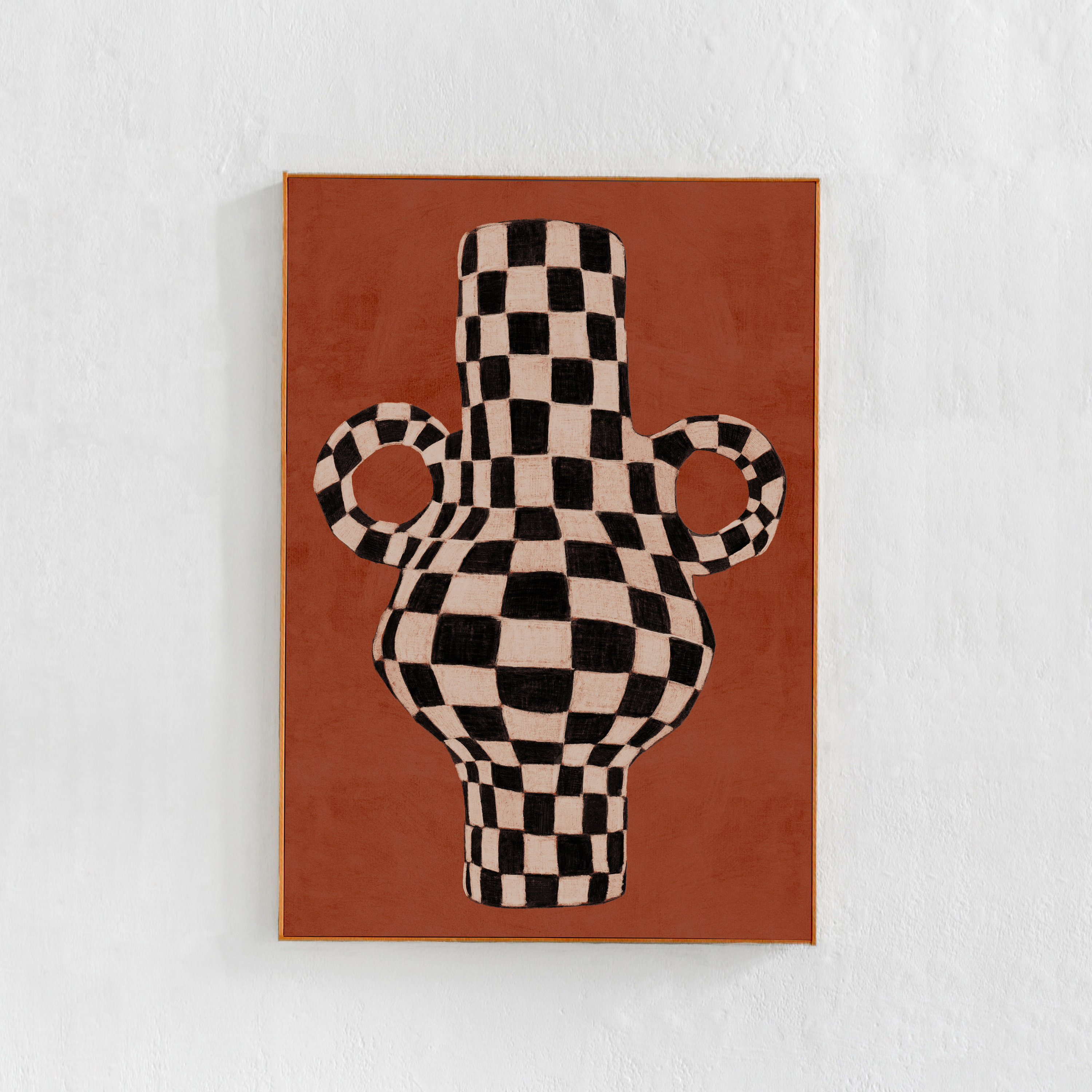 Terracotta Wall Art, Rust Orange Downloadable Print, Checkered, Eclectic Vase Poster Printable Art, Contemporary Boho Home Decor 24x36 print