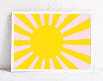 Sun Printable Art, Colorful Wall Art, Nursery Print, Sun Print Kids Poster, Yellow and Pink Art Download, Modern Decor Nursery Digital Print