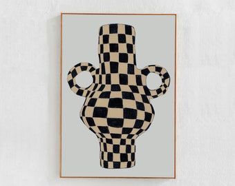 Scandi Modern Checkered Home Decor: Digital downloadable art print, Vase Illustration, eclectic printable art poster, living room, dorm art