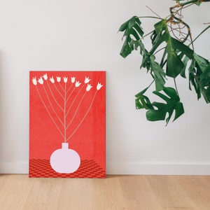 Flower in a Vase art : downloadable print for Scandi modern interiors. Boho / eclectic wall decor, red wall art poster, Printable art print