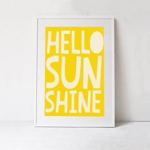 Grafika do druku Hello Sunshine, żółty wydruk do pokoju dziecięcego, wydruk Hello, plakat dla dzieci, żółta sztuka ścienna, pobieranie cyfrowe, żółty cyfrowy wydruk artystyczny