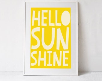 Hello Sunshine Printable Art, Yellow Nursery Print, Hello Print, Kids Poster, Yellow Wall Art, Digital Download, Yellow Digital Art Print