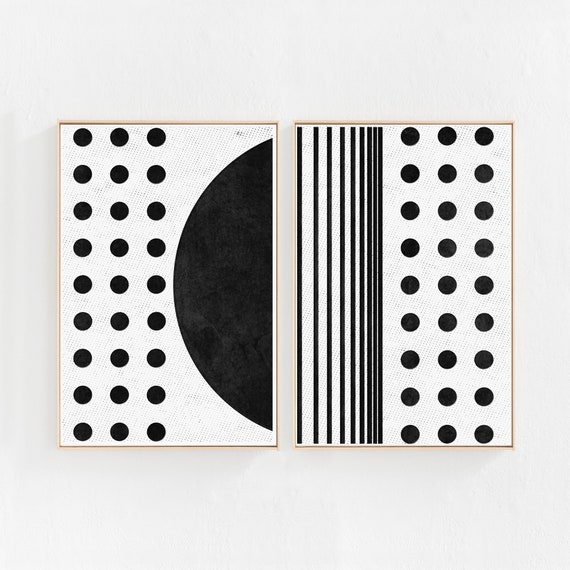Black and White Downloadable Poster Print Set of 2,  Modern Art Print Set, Retro Posters, Apartment Decor, Geometric Art Printable Wall Art