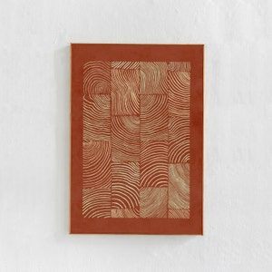 Abstraktes Linienmuster, digital herunterladbarer Kunstdruck. Poster für Wohnzimmer oder Wohnheim in dunklem Orange zum Ausdrucken