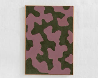 Scandi Modern Abstract Wall Decor: Digital downloadable art print forest green and pink, Contemporary painting, printable poster
