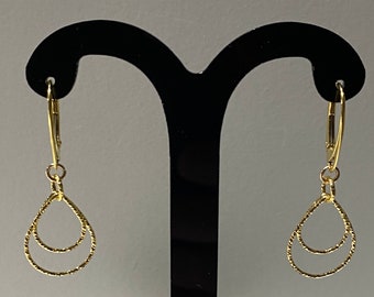 Boucles d’oreilles, chic, bijou luxe, argent 925 doré à l’or fin, pendentifs gouttes diamantés