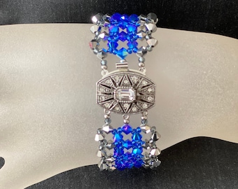 Cristal véritable, bracelet en cristal véritable, bijou femme, light chrome 2x, sapphire ab2x, somptueux, luxe