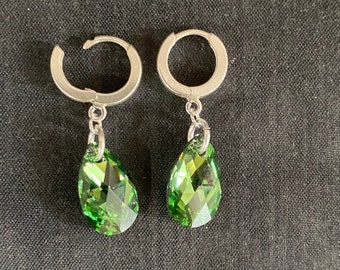 Crystal earrings, chic, luxury jewelry, silver 925, drops, peridot