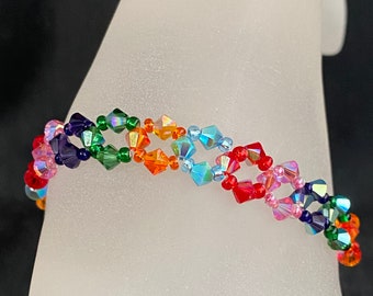 Bracelet en cristal véritable, femme, mode, arc-en-ciel, luxe, multicolore, chakra, rainbow
